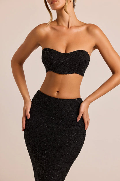 Embellished Strapless Corset Top in Black