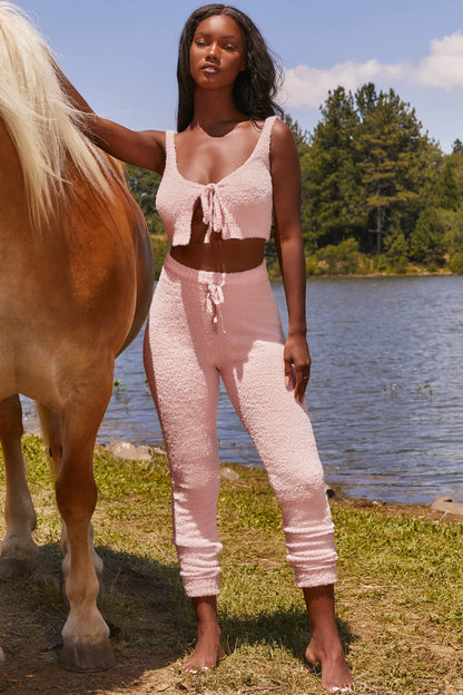 Cute Doing Nothing Cosy Tie Front Crop Top in Pink