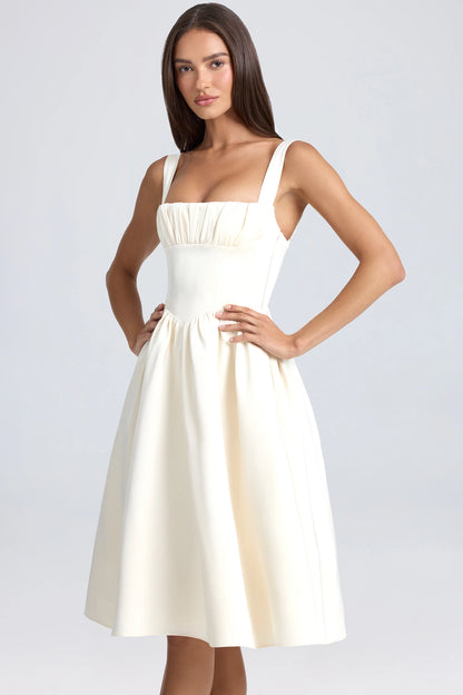 Draped Corset Midaxi Dress in Ivory