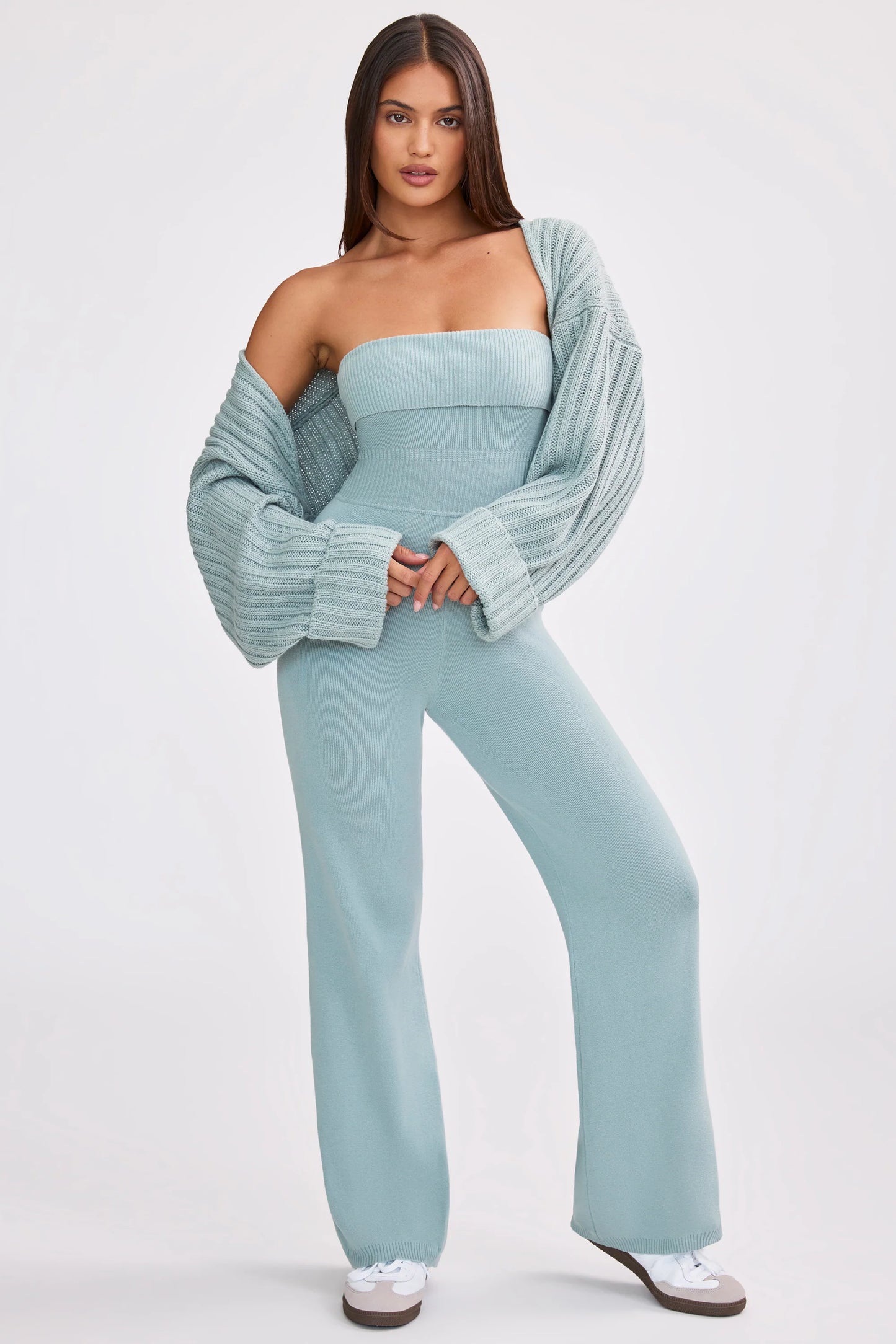 Oversized Chunky Knit Shrug in Dusty Teal