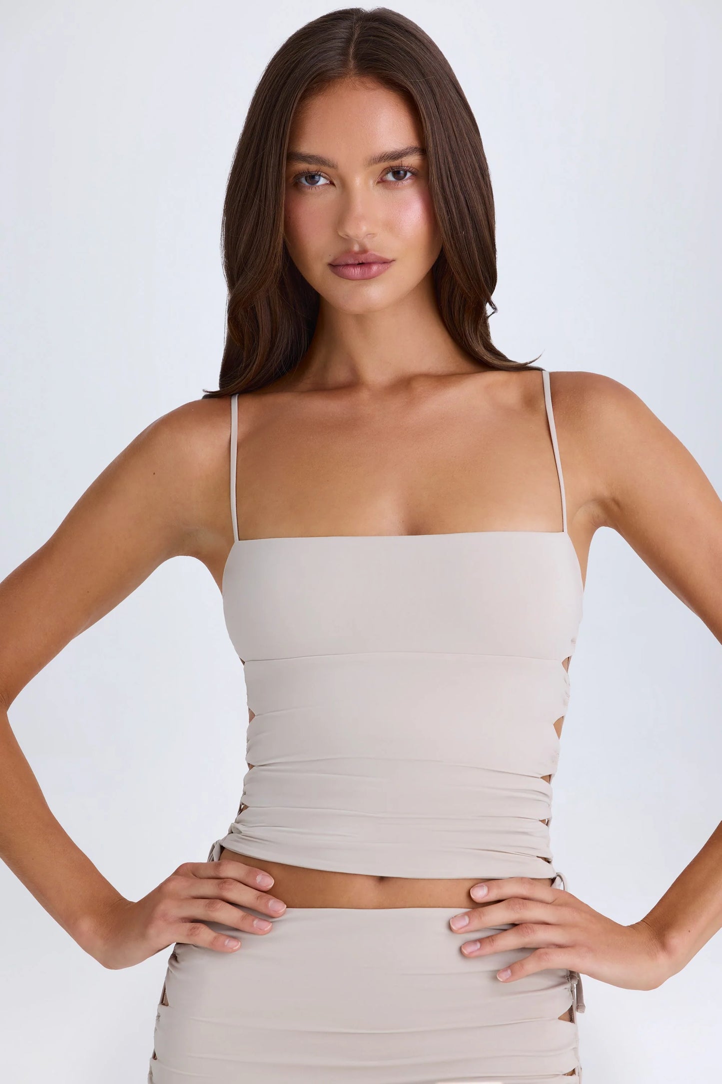 Ruched Cut-Out Top in Taupe