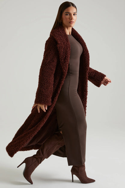 Long Shearling Coat in Brown