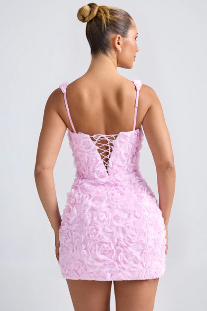 Floral-Appliqué Corset Mini Dress in Lilac