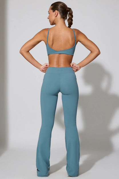 Twist Waist Flare Leggings in Slate Blue