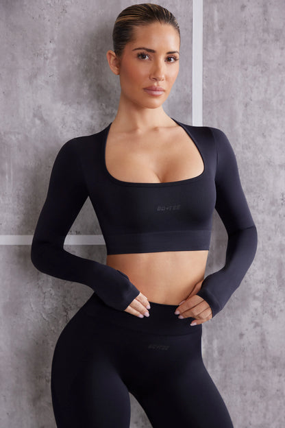 Long Sleeve Crop Top in Jet Black