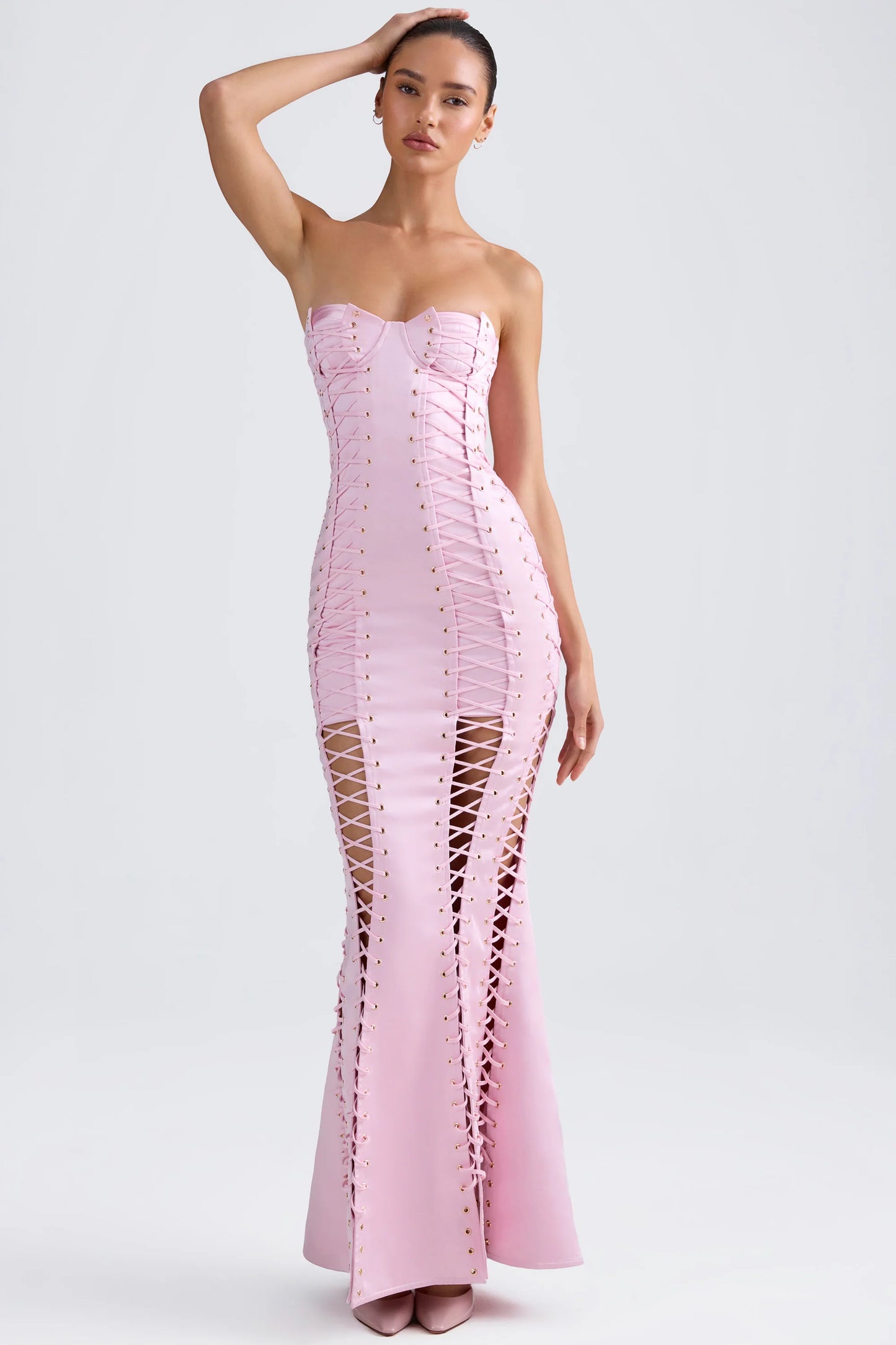 Lace-Up Corset Gown in Light Pink