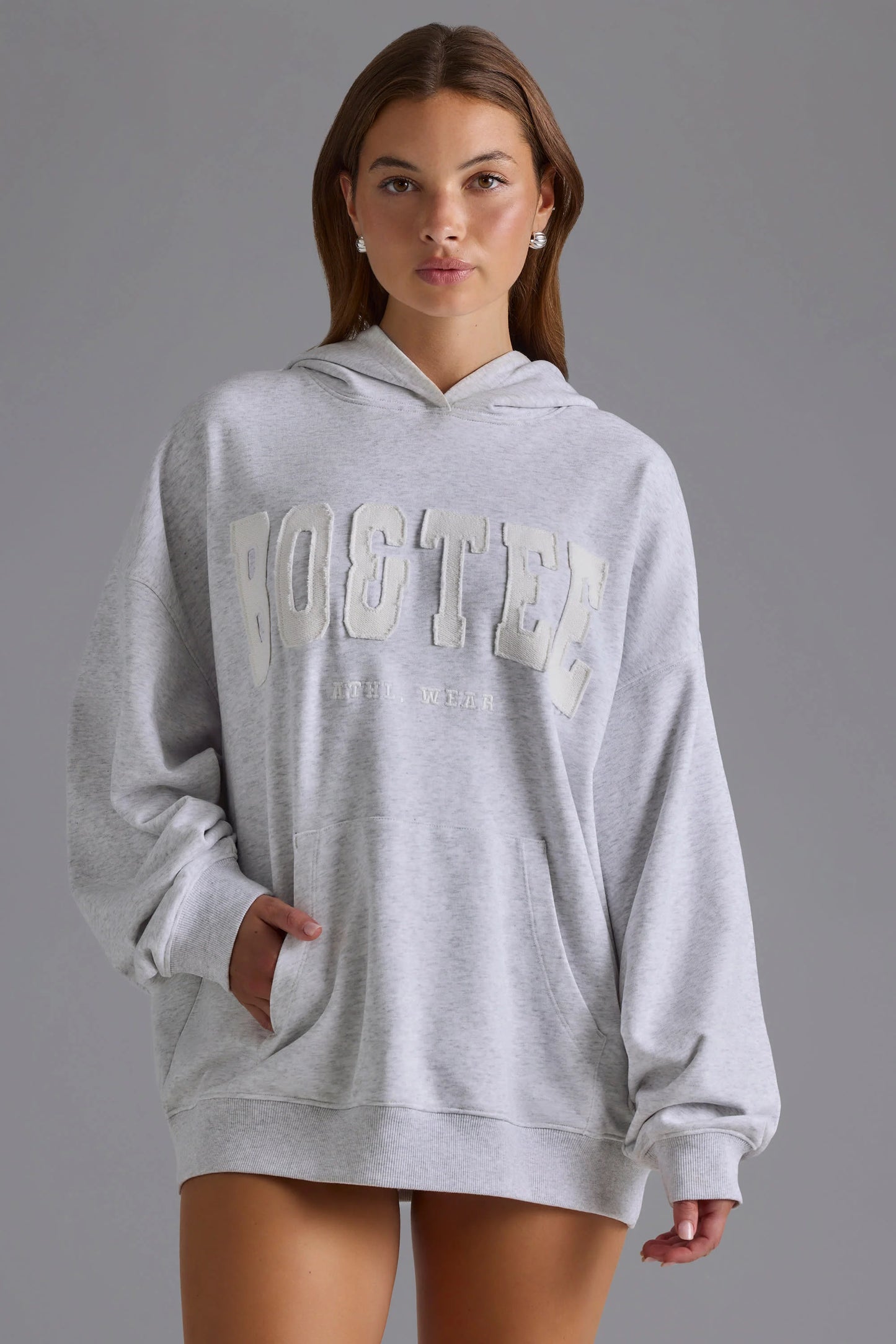 Appliqué Oversized Hoodie in Grey Marl