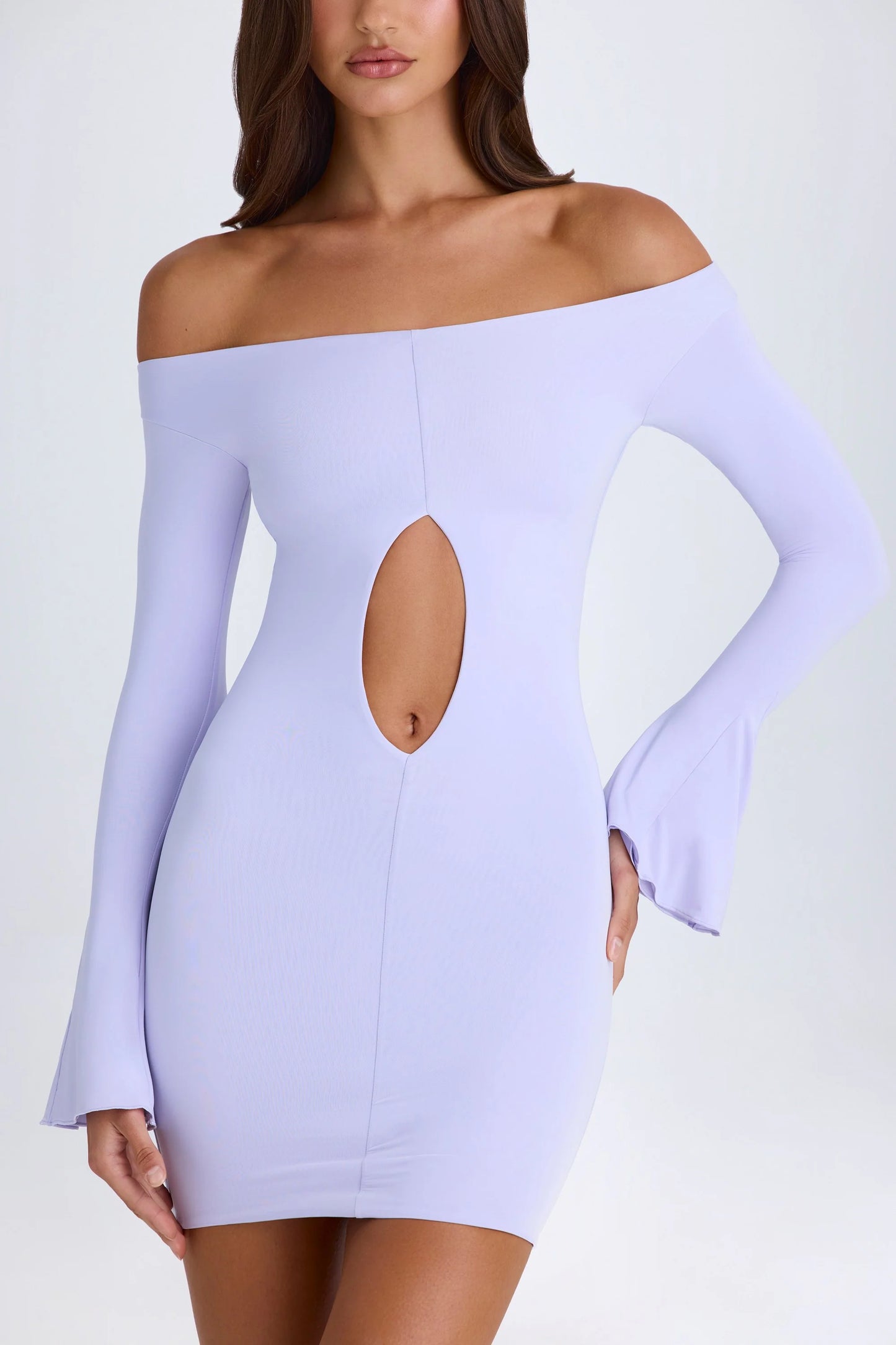 Off-Shoulder Cut-Out Mini Dress in Soft Lilac