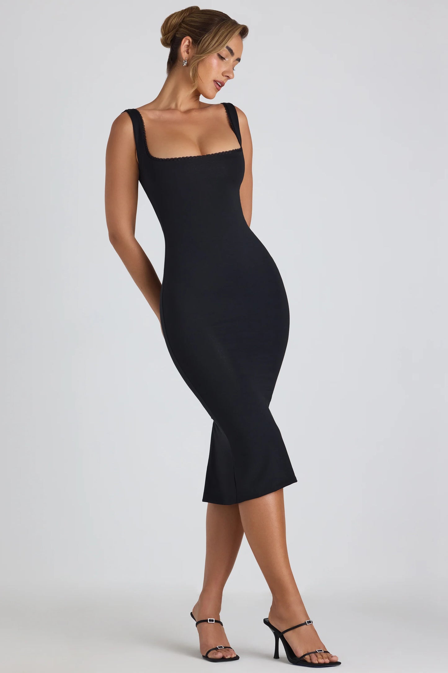 Modal Lace-Trim Midaxi Dress in Black