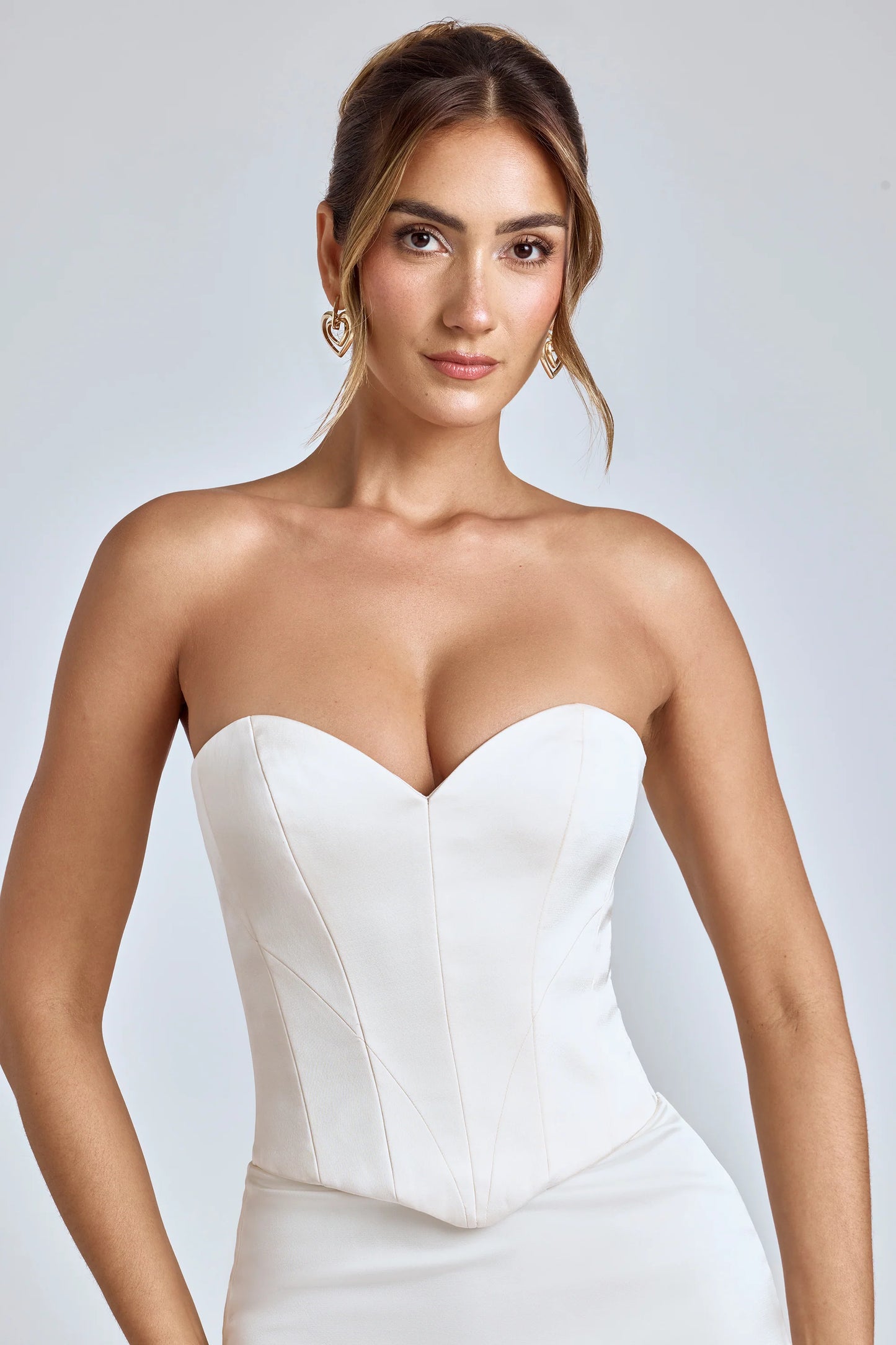 Strapless Lace-Up Satin Corset in Ivory