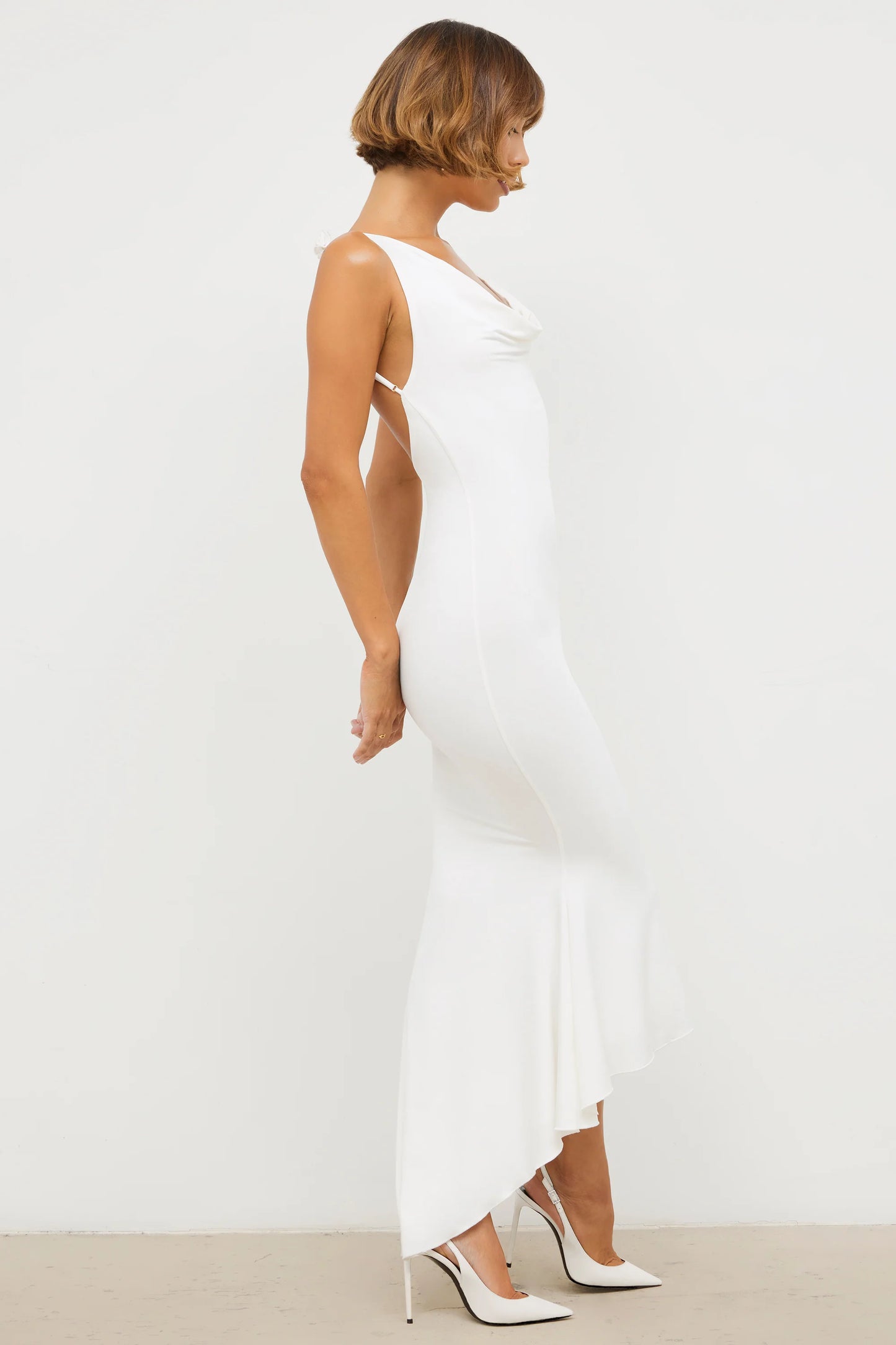 Slinky Jersey Rose Detail Midi Dress in White