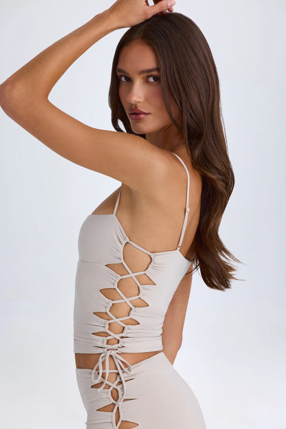 Ruched Cut-Out Top in Taupe