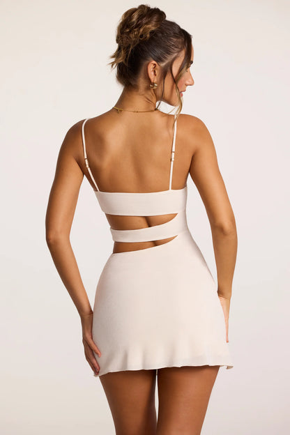 Textured Jersey Cut-Out A-Line Mini Dress in Ivory