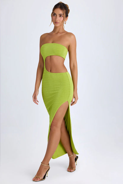 Cut-Out Bandeau Maxi Dress in Pear Green