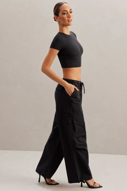 Wide Leg Cargo Trousers in Black