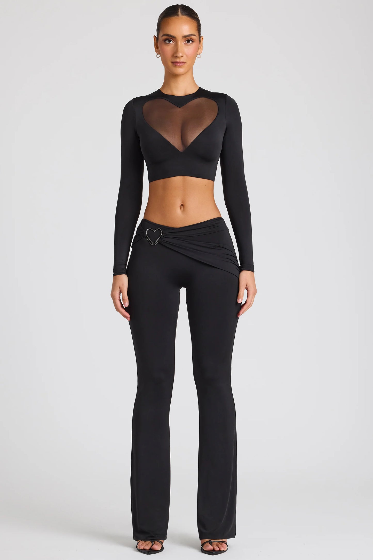 Draped Detail Straight Leg Trousers in Black