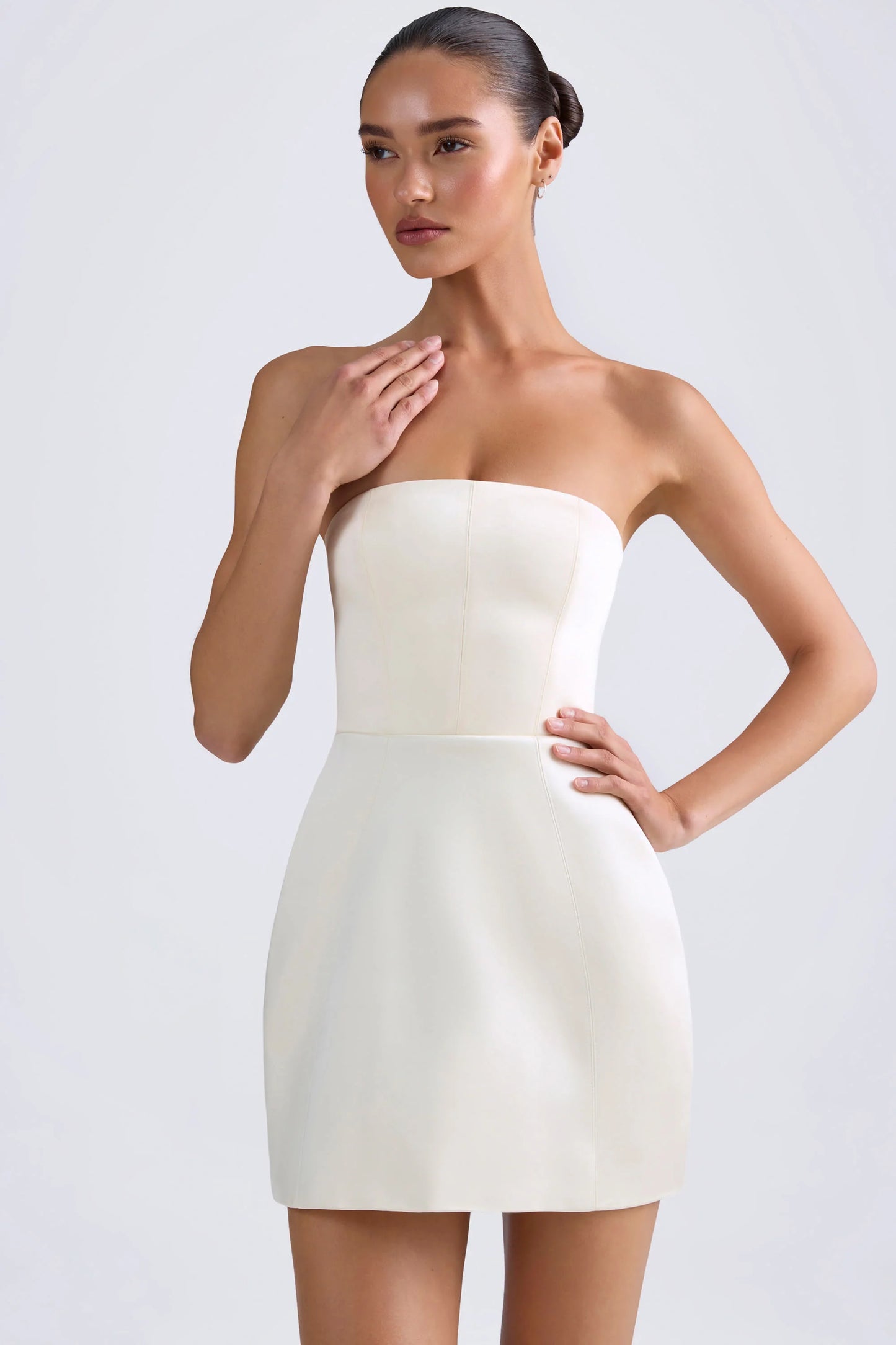 Bandeau Structured Tulip Mini Dress in Ivory