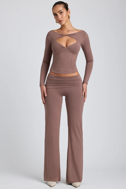 Modal Mid-Rise Straight-Leg Trousers in Taupe