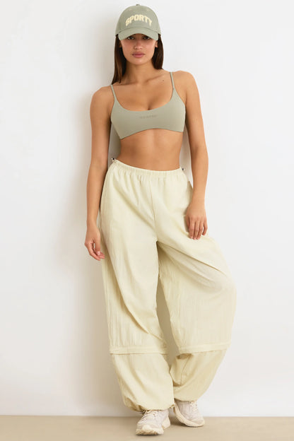 Convertible Wide Leg Track Pants in Bone