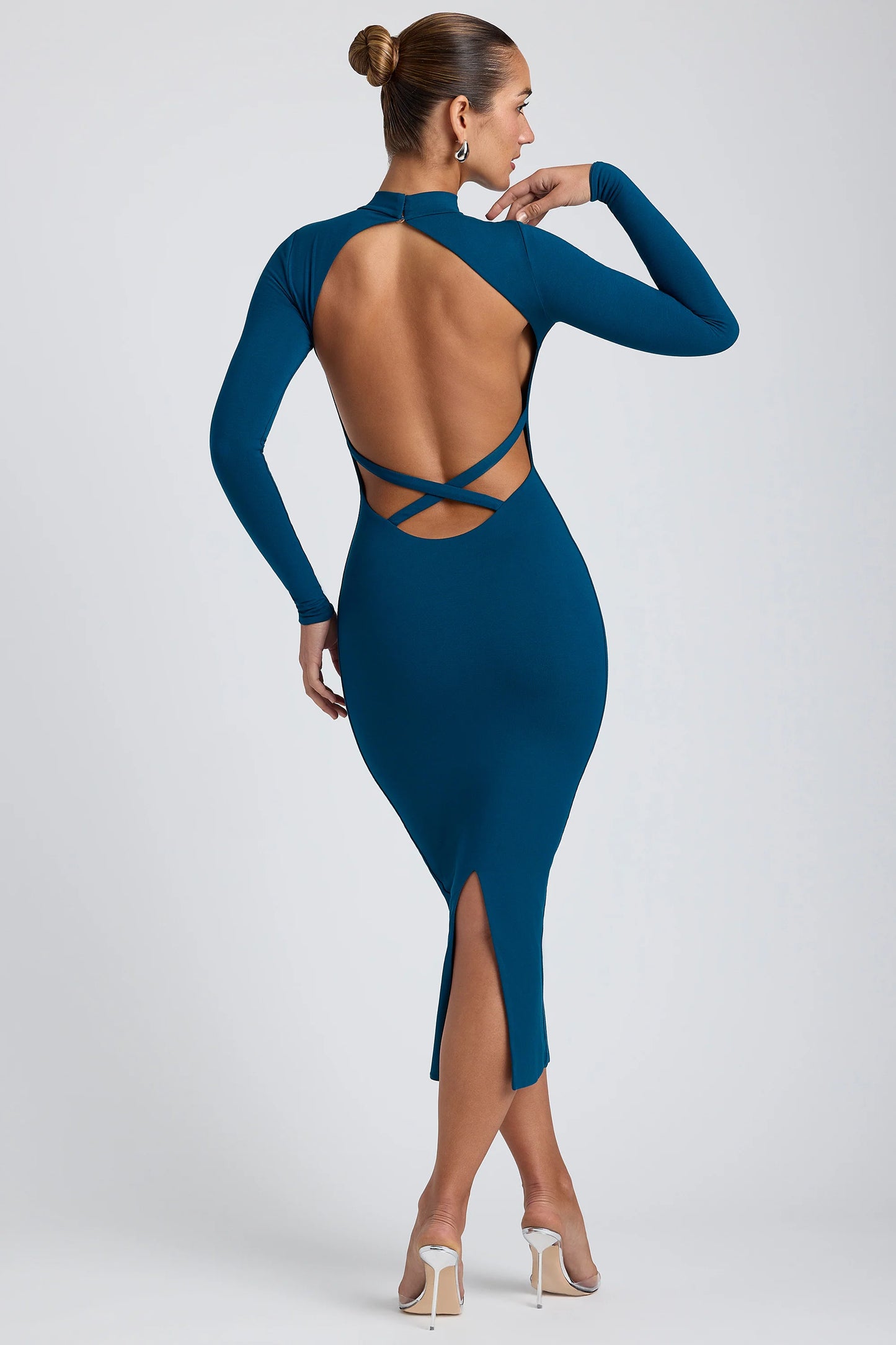 Modal Cross-Back Midaxi Dress in Deep Teal