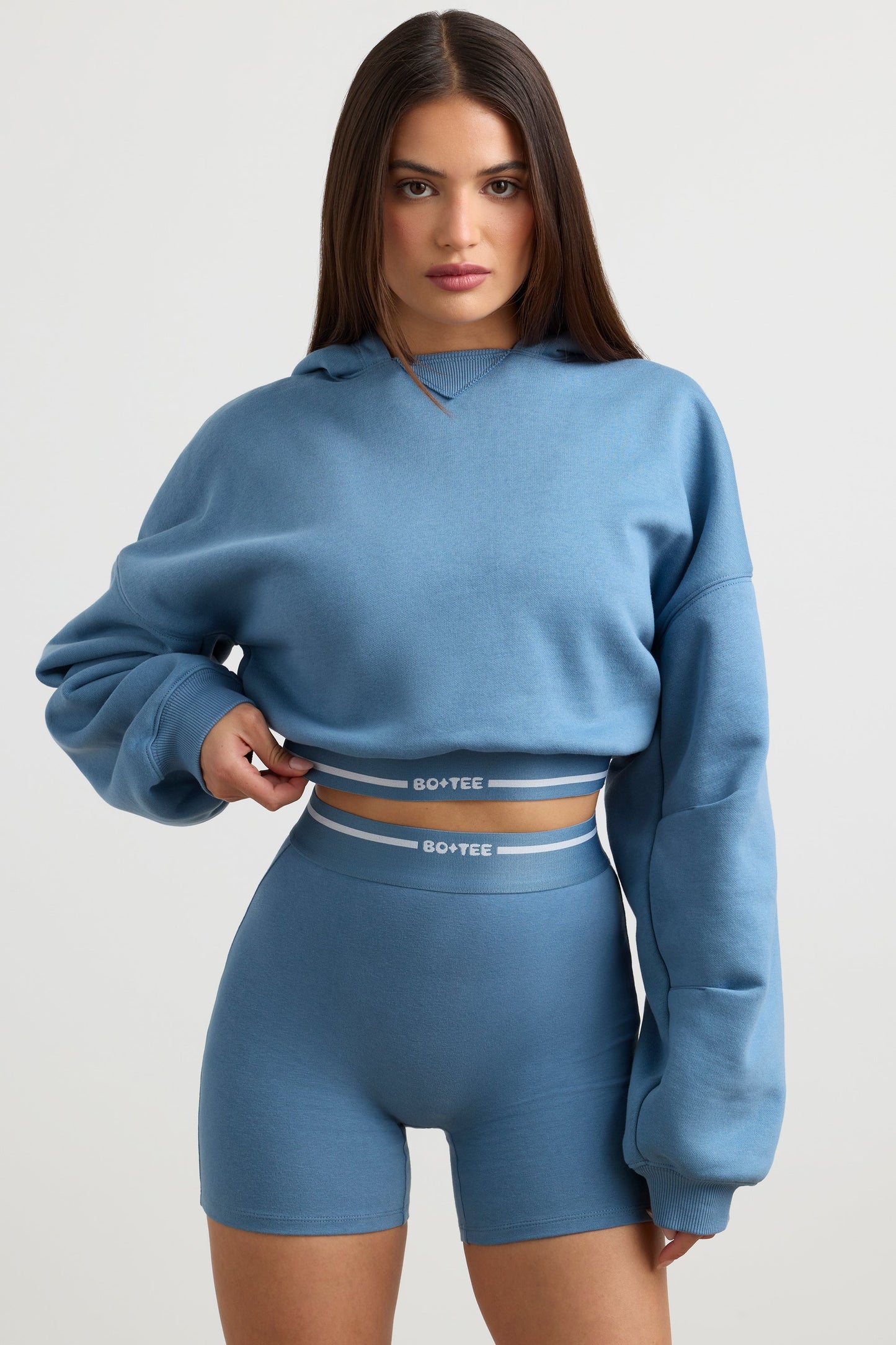 Cropped Hoodie in Steel Blue