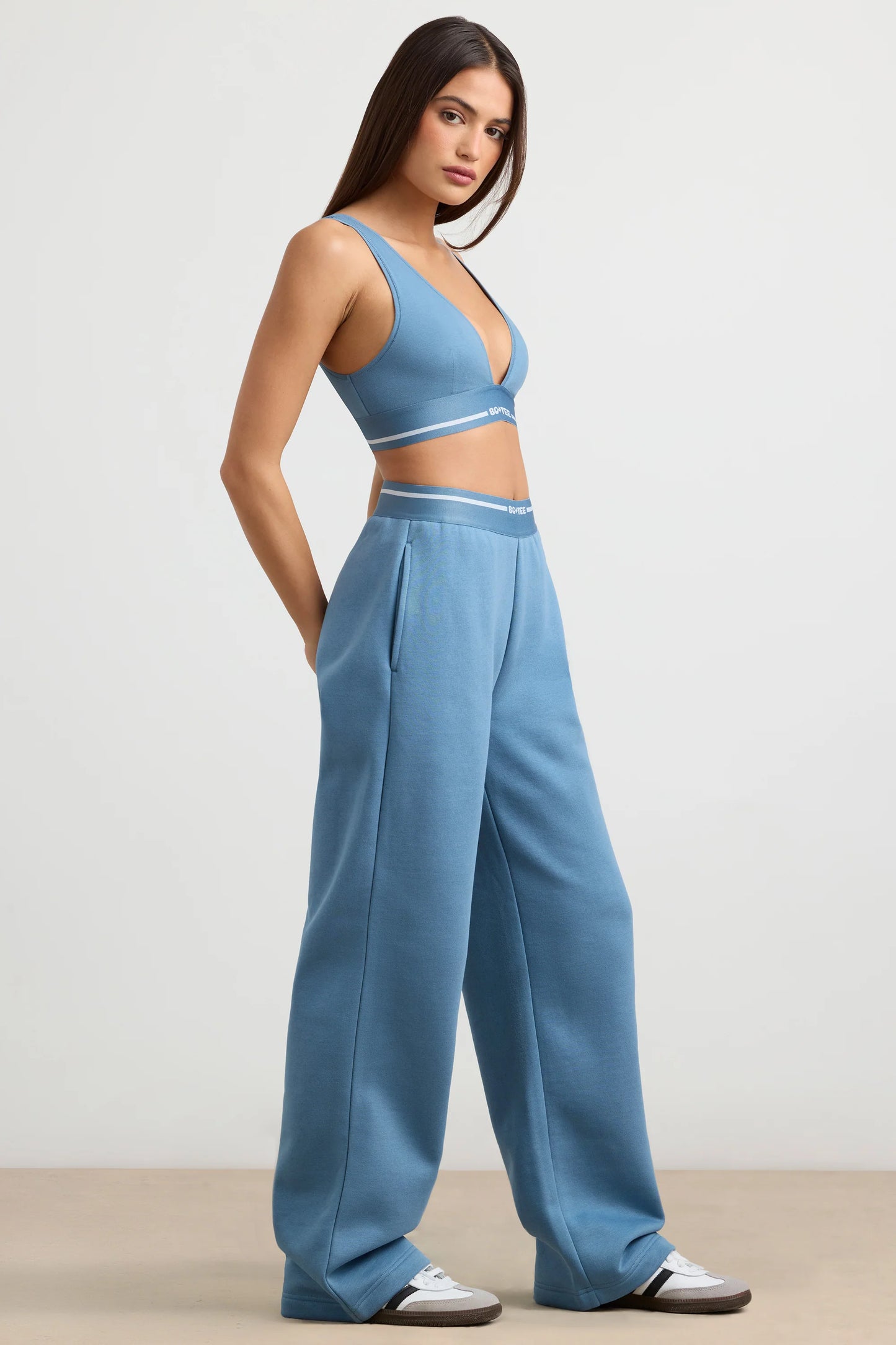 High-Waist Straight-Leg Joggers in Steel Blue