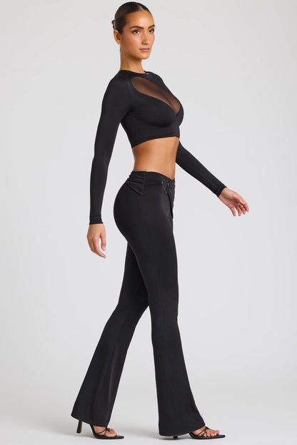 Draped Detail Straight Leg Trousers in Black