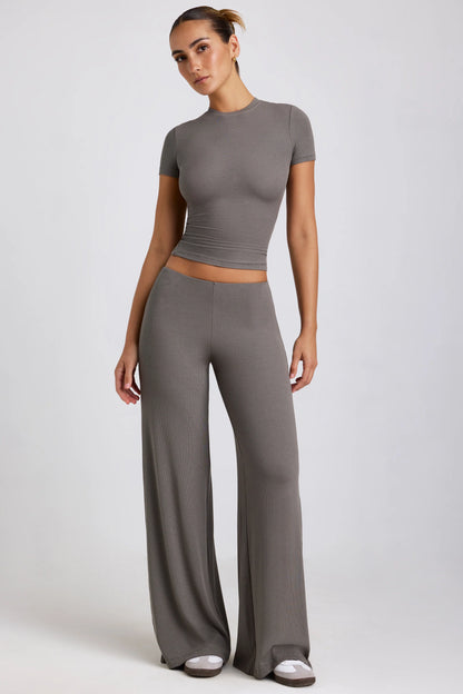 Tall Mid Rise Wide Leg Trouser in Grey