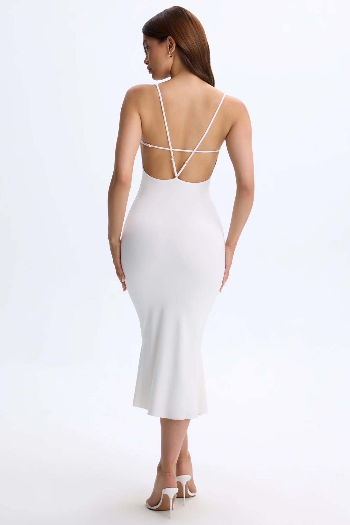 Plunge Open-Back Midaxi Dress in White