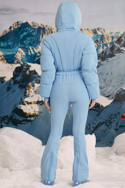 Fleece-Lined Hooded Ski Suit in Ice Blue