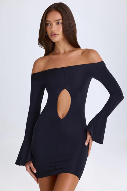 Off-Shoulder Cut-Out Mini Dress in Black