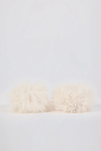 Faux-Fur Wrist Warmers in Ice White