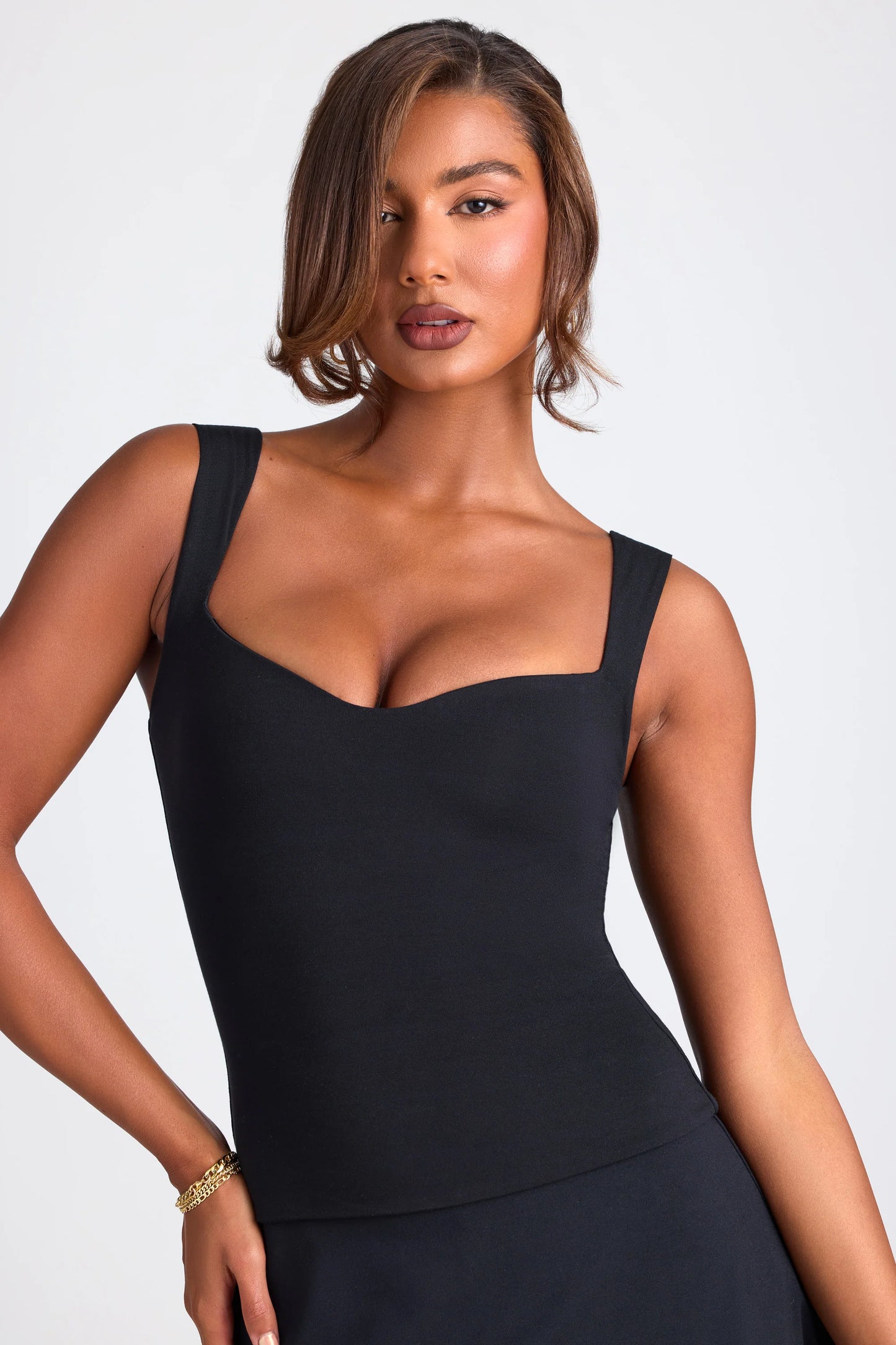 Modal Sweetheart-Neck Top in Black