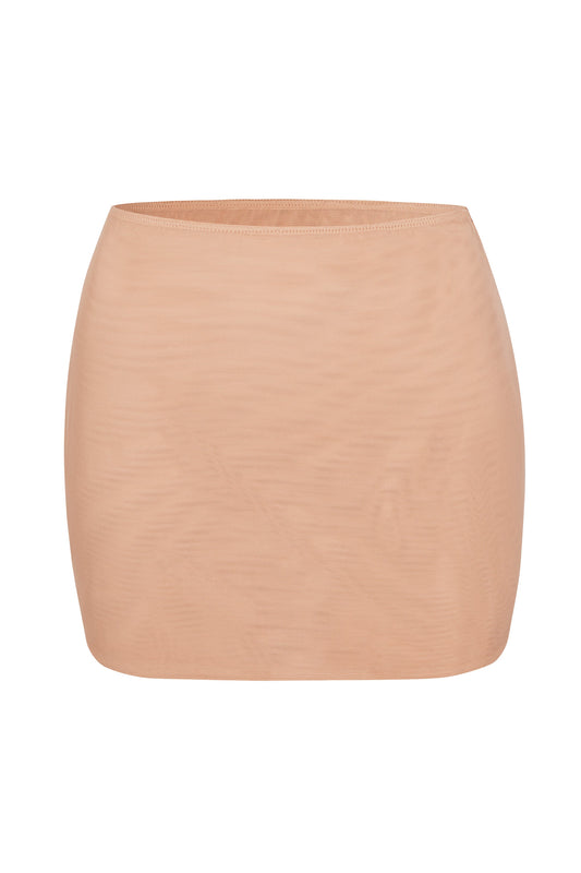 Soft Mesh Low-Rise Micro Mini Slip Skirt in Warm Peach