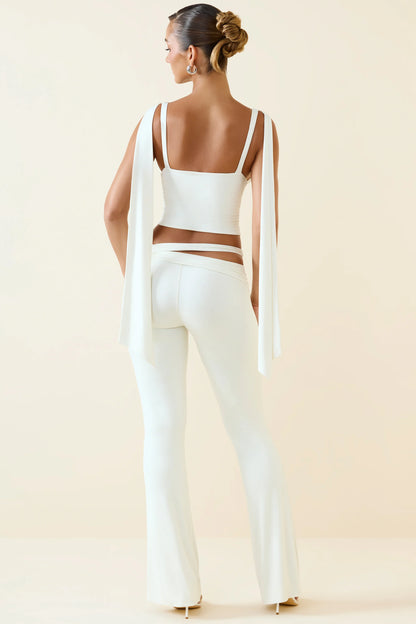 Petite Cut-Out Mid-Rise Flared Trousers in Vanilla