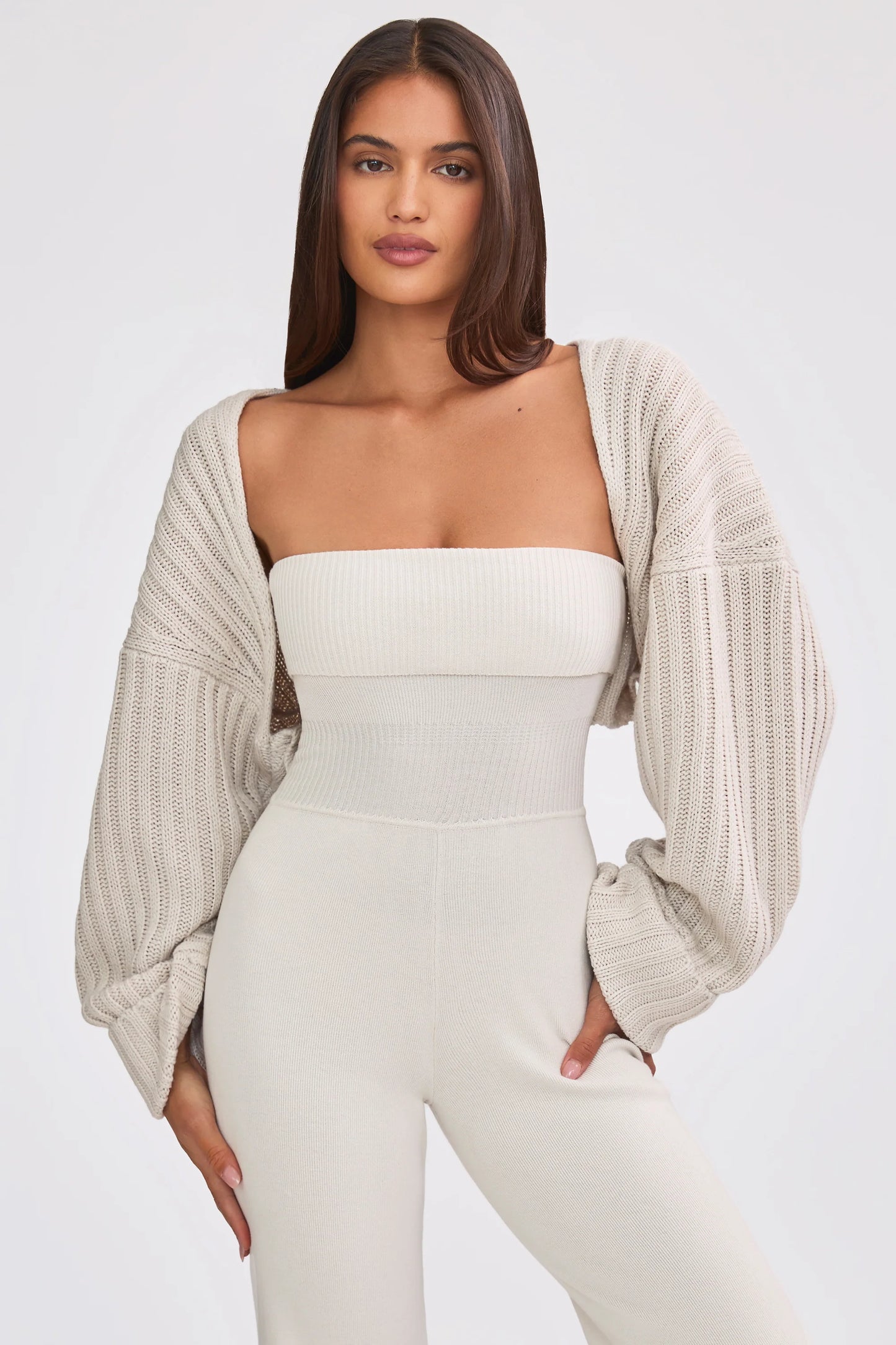 Oversized Chunky Knit Shrug in Cream