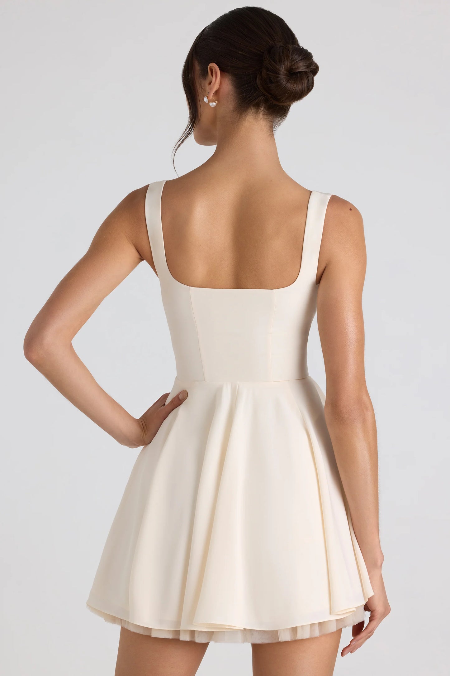 Tie-Detail A-Line Micro Mini Dress in Ivory