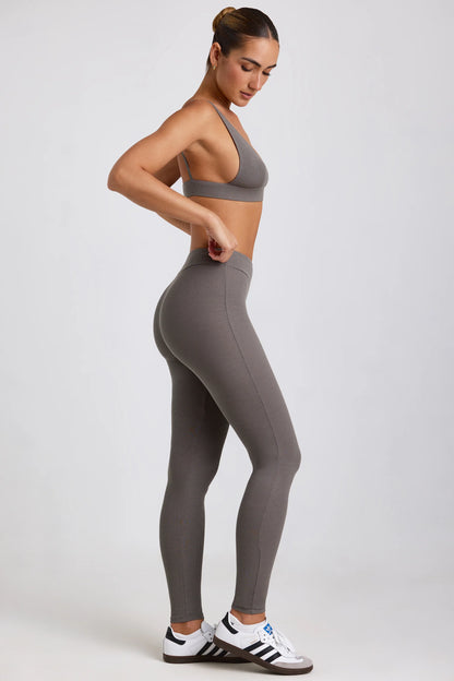 Petite Ribbed Modal High Waist Leggings in Grey