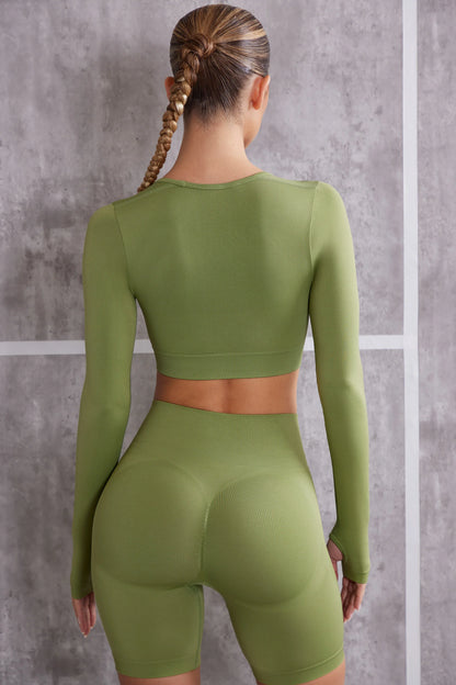 Long Sleeve Crop Top in Olive