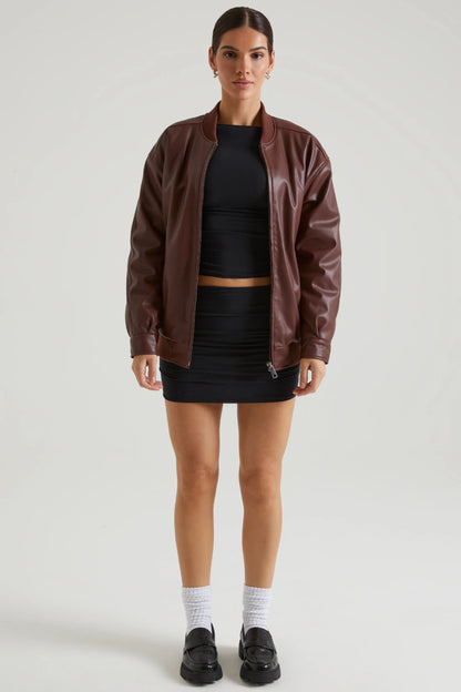 Faux Leather Jacket in Brown