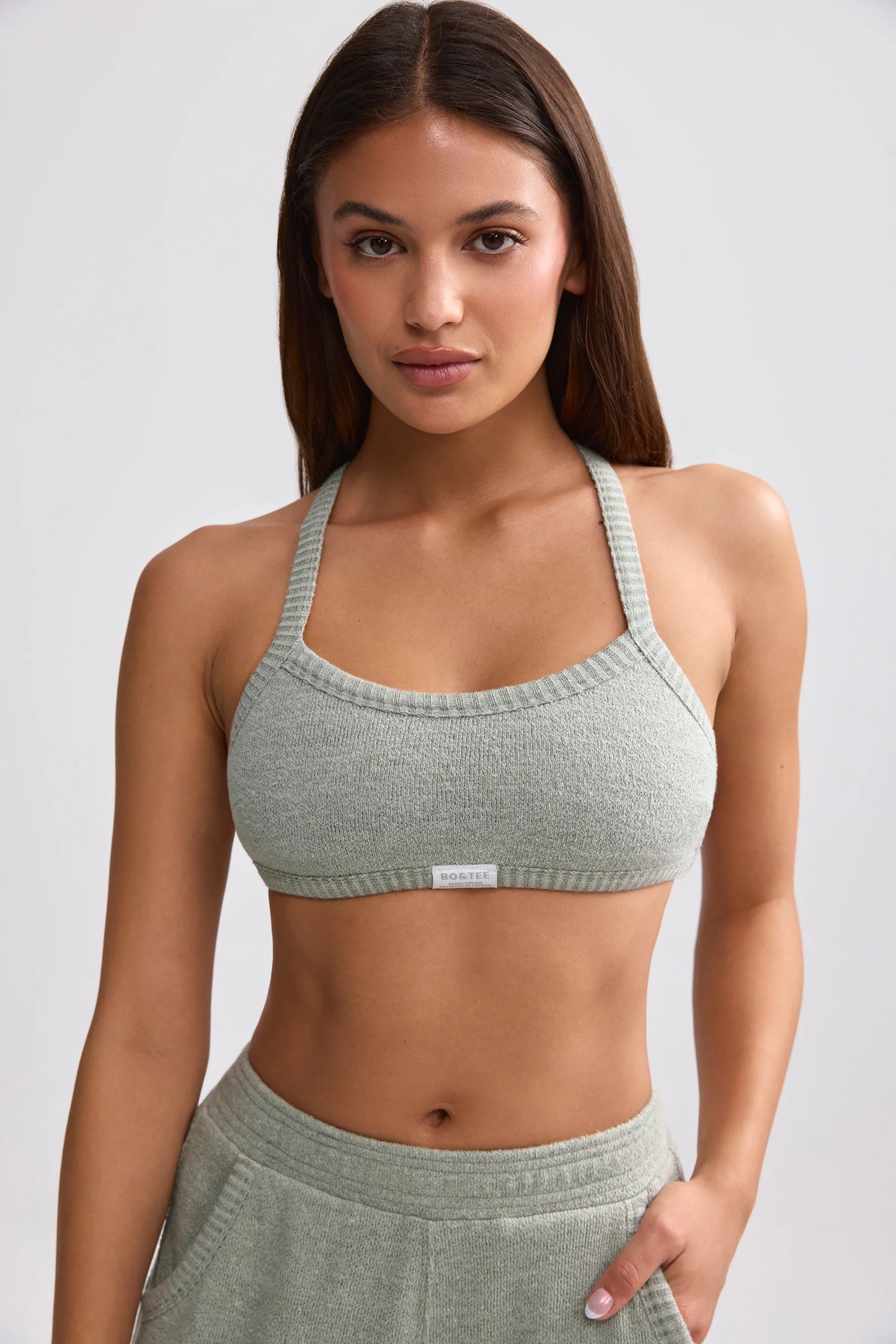 Terry Towelling Scoop-Neck Bralette in Sage Grey