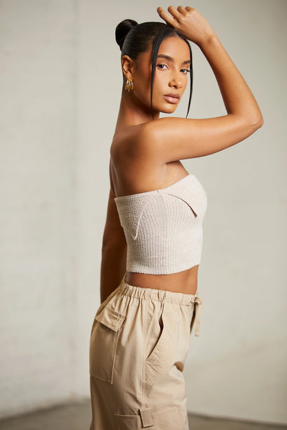 Overlap Bandeau Crop Top in Beige