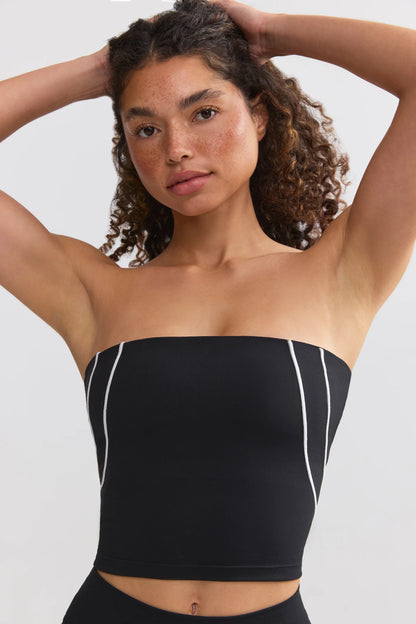 Soft Active Contrast-Trim Bandeau Top in Black