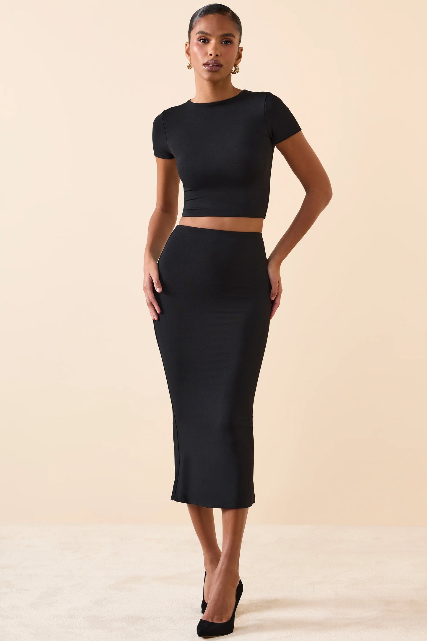 Modal Cap-Sleeve Crop Top in Black