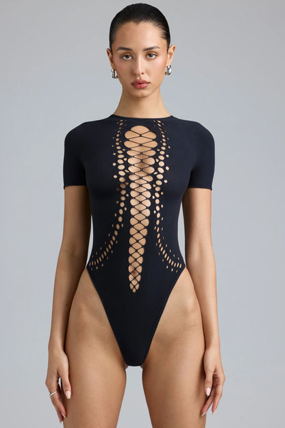 Lace-Up Bodysuit in Black