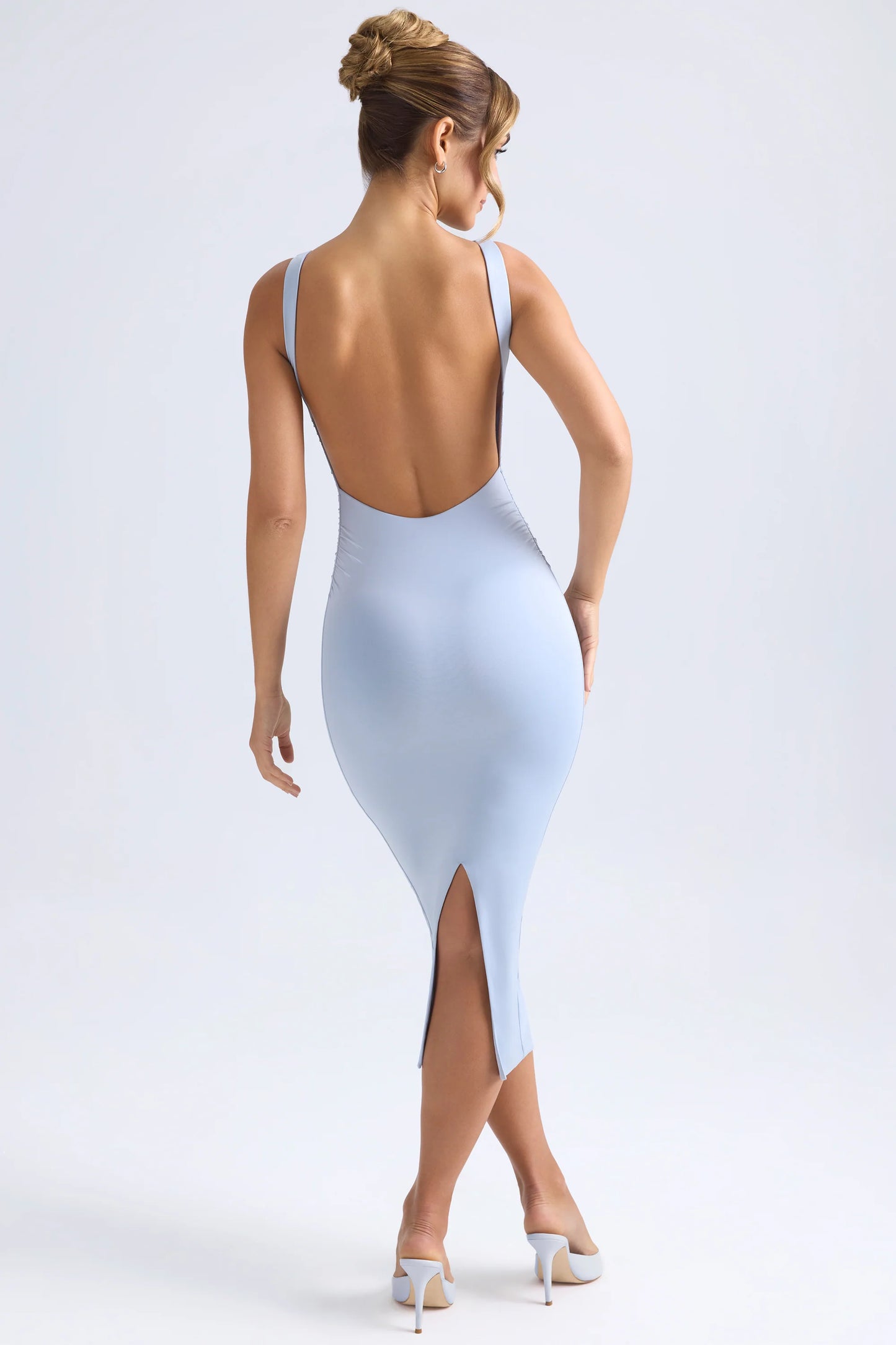 Ruched Open-Back Midaxi Dress in Light Blue