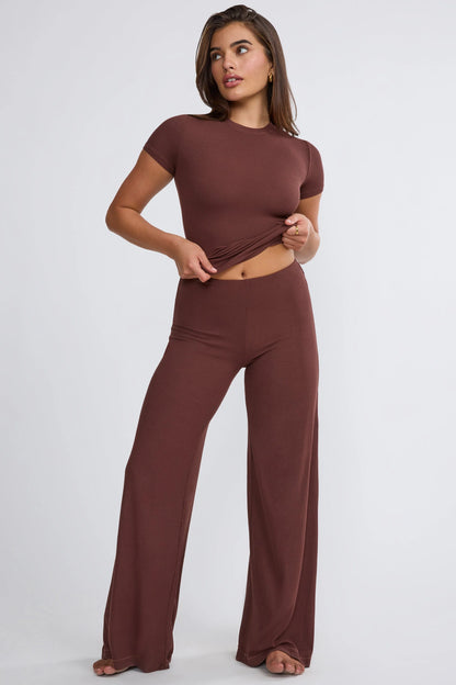 Mid Rise Wide Leg Trouser in Chocolate