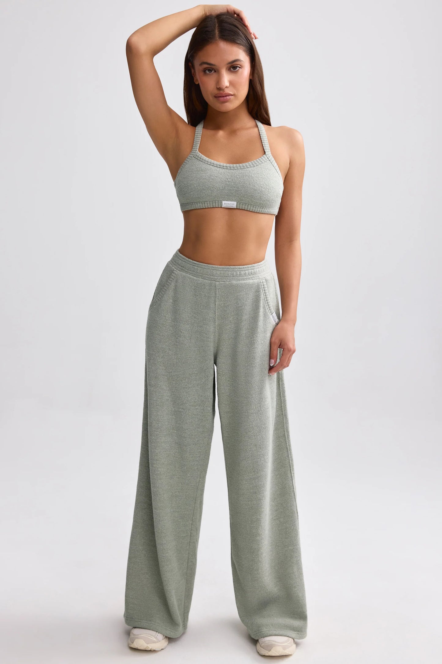 Terry Towelling Wide-Leg Joggers in Sage Grey