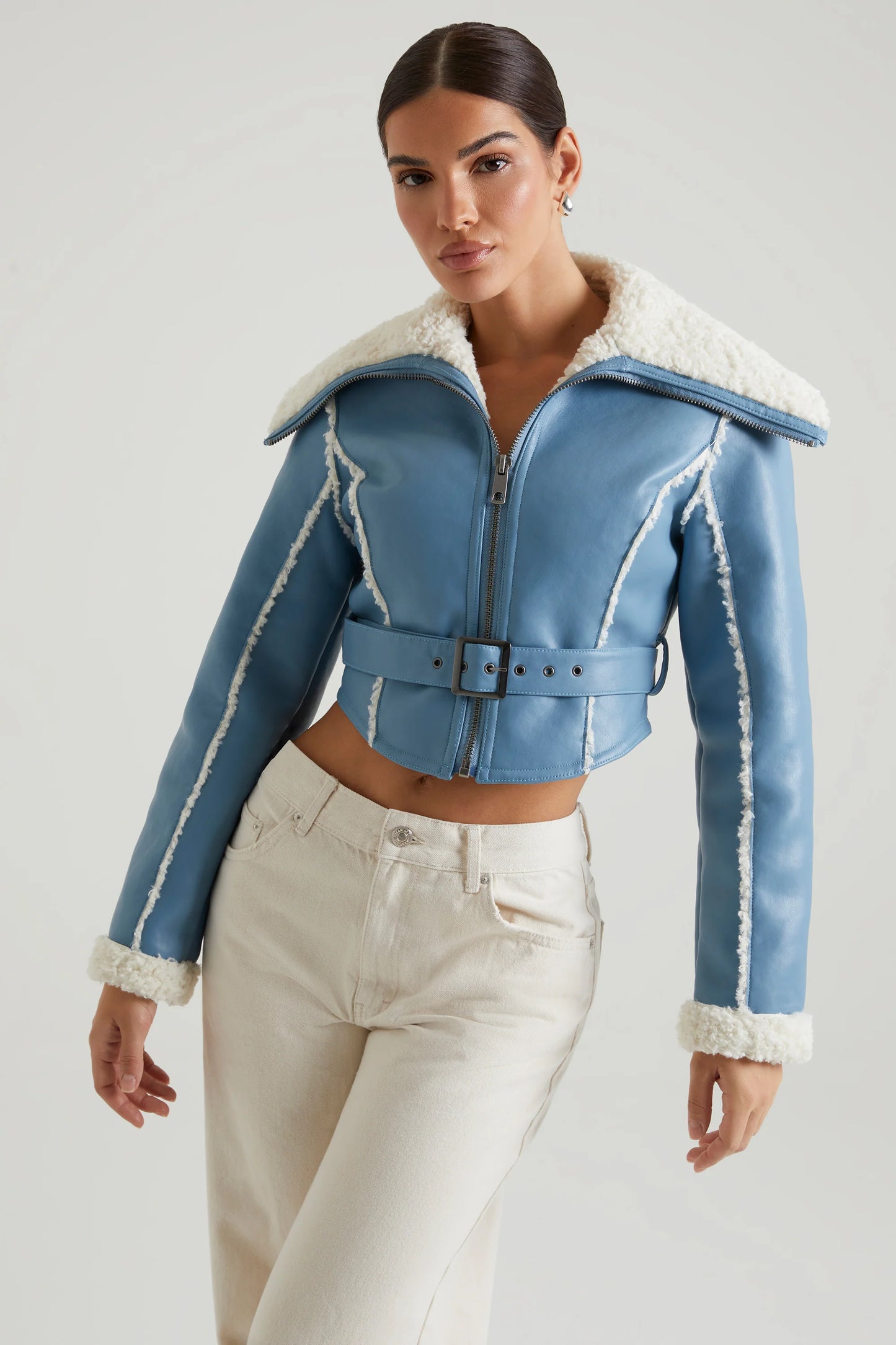 Jacket with Shearling Collar and Trim in Blue