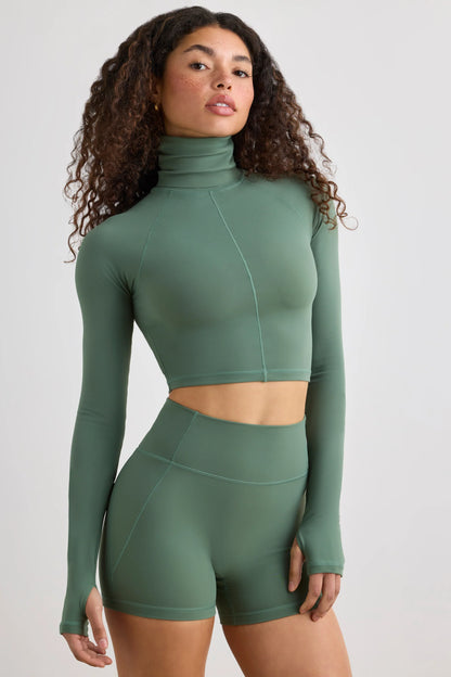 Soft Active Turtleneck Crop Top in Khaki